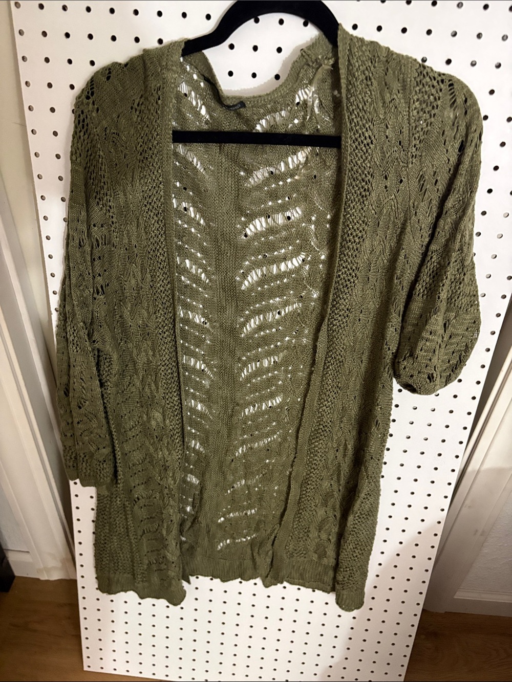 Maurices Olive Green Open-Front Lace Knit Cardigan